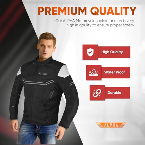 Alpha Waterproof Motorcycle Jacket for Men โ Dualsport Motorbike Armor with High Visibility | CE Approved Bike Armour Jackets