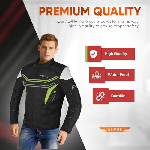 Alpha Waterproof Motorcycle Jacket for Men โ Dualsport Motorbike Armor with High Visibility | CE Approved Bike Armour Jackets