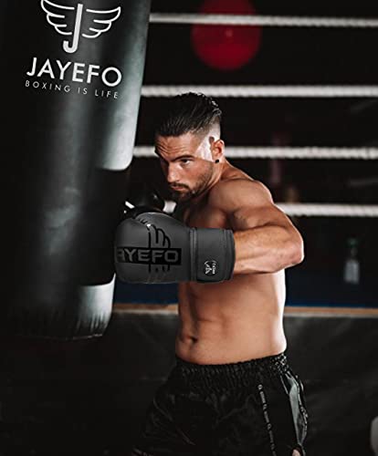 Jayefo Premium R-6 Boxing Gloves ā Faux Leather Boxing Gloves for Punching Bag, Kickboxing, Muay Thai, MMA, Men & Women Pro Sparring Fighting & Training Gloves (Black)