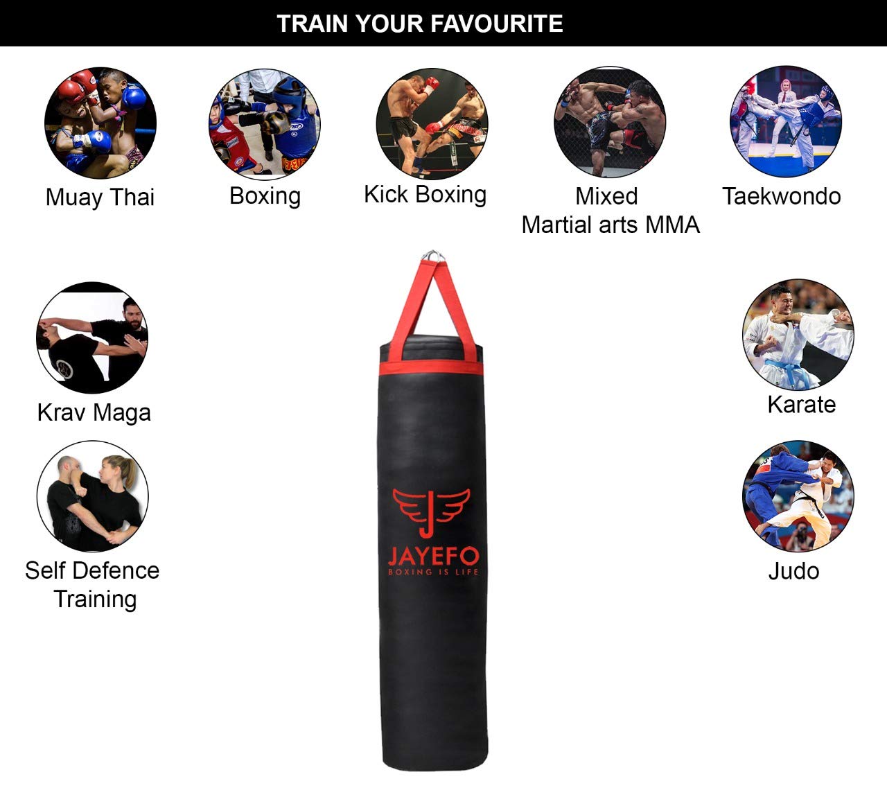 Jayefo Punch Bag Boxing Training ā Hanging Punching Bag for Boxing, Karate, Muay Thai, Kickboxing, MMA, Boxing Bag Bracket for Training at Home & Gym, Heavy Bag 70 to 100 lbs | Unfilled 4ft (Red)