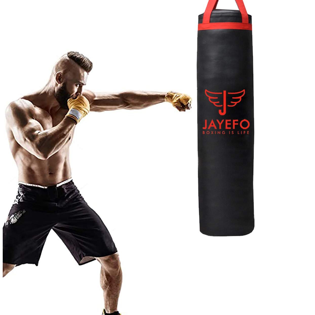 Jayefo Punch Bag Boxing Training ā Hanging Punching Bag for Boxing, Karate, Muay Thai, Kickboxing, MMA, Boxing Bag Bracket for Training at Home & Gym, Heavy Bag 70 to 100 lbs | Unfilled 4ft (Red)