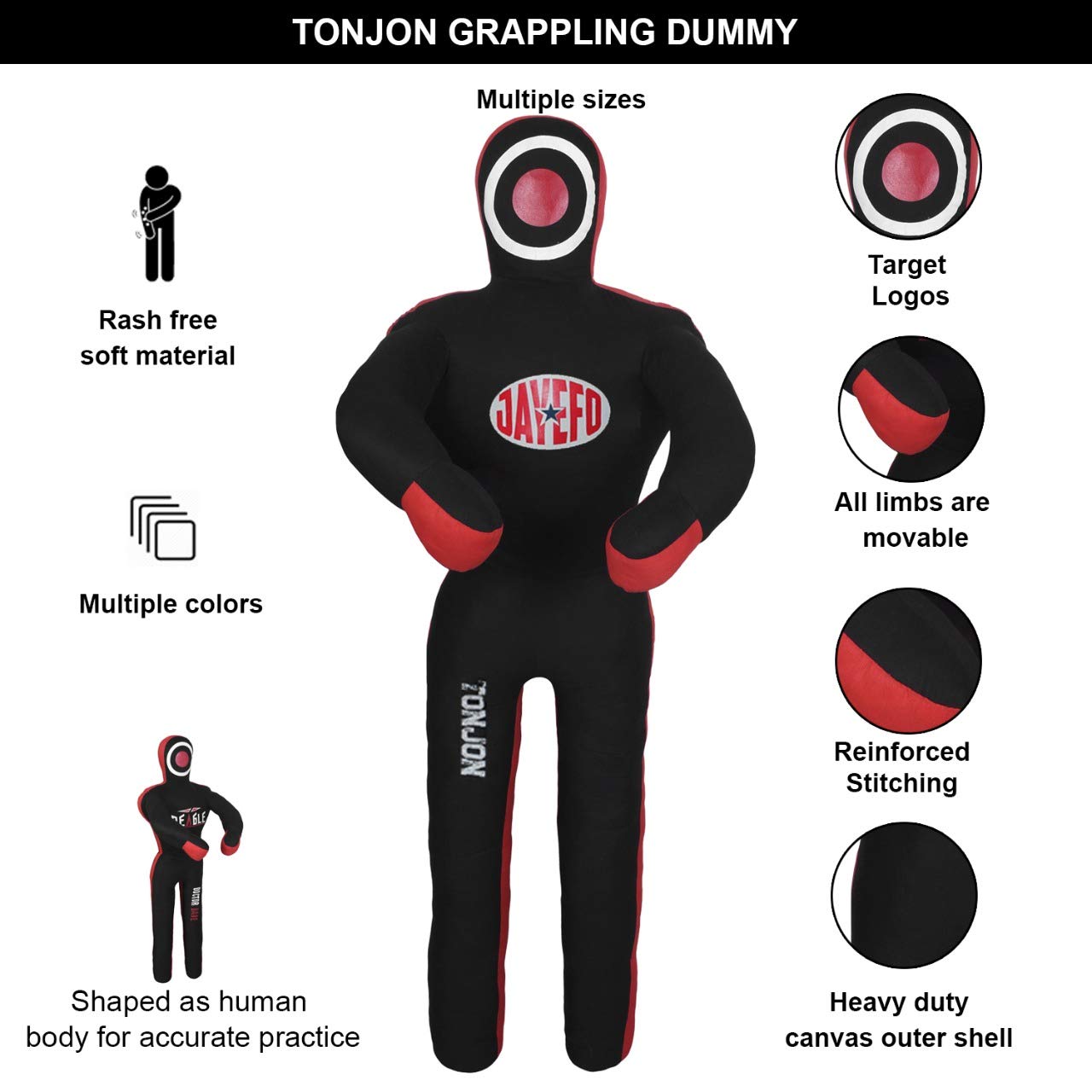 Jayefo Tonjon MMA Grappling Dummies ā Jiu Jitsu Dummy for Punch Boxing & Kickboxing, Boxing Dummy for Martial Arts Karate Training, Freestanding Punching Bag for Kickboxing