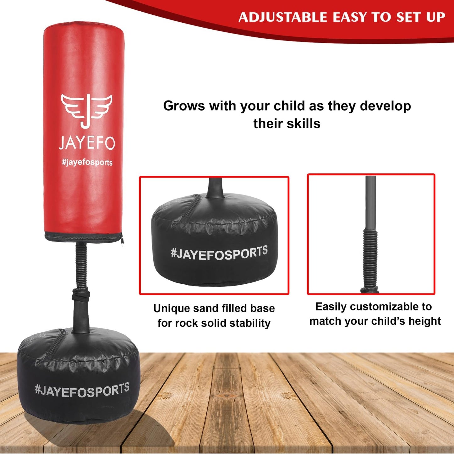 Jayefo Kids Free Standing Punching Bag (Red)