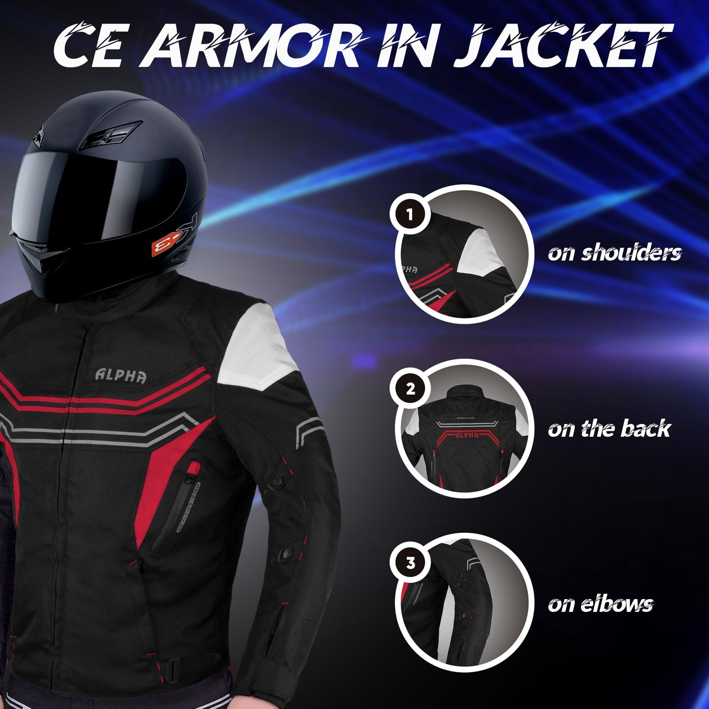 Alpha Waterproof Motorcycle Jacket for Men – Dualsport Motorbike Armor with High Visibility | CE Approved Bike Armour Jackets