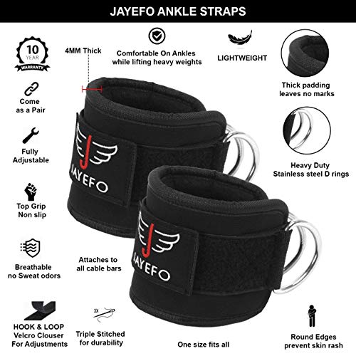 JAYEFO ANKLE STRAPS PADDED FOR CABLE MACHINE ATTACHMENT LEG KICKBACK PULLEY WORKOUT