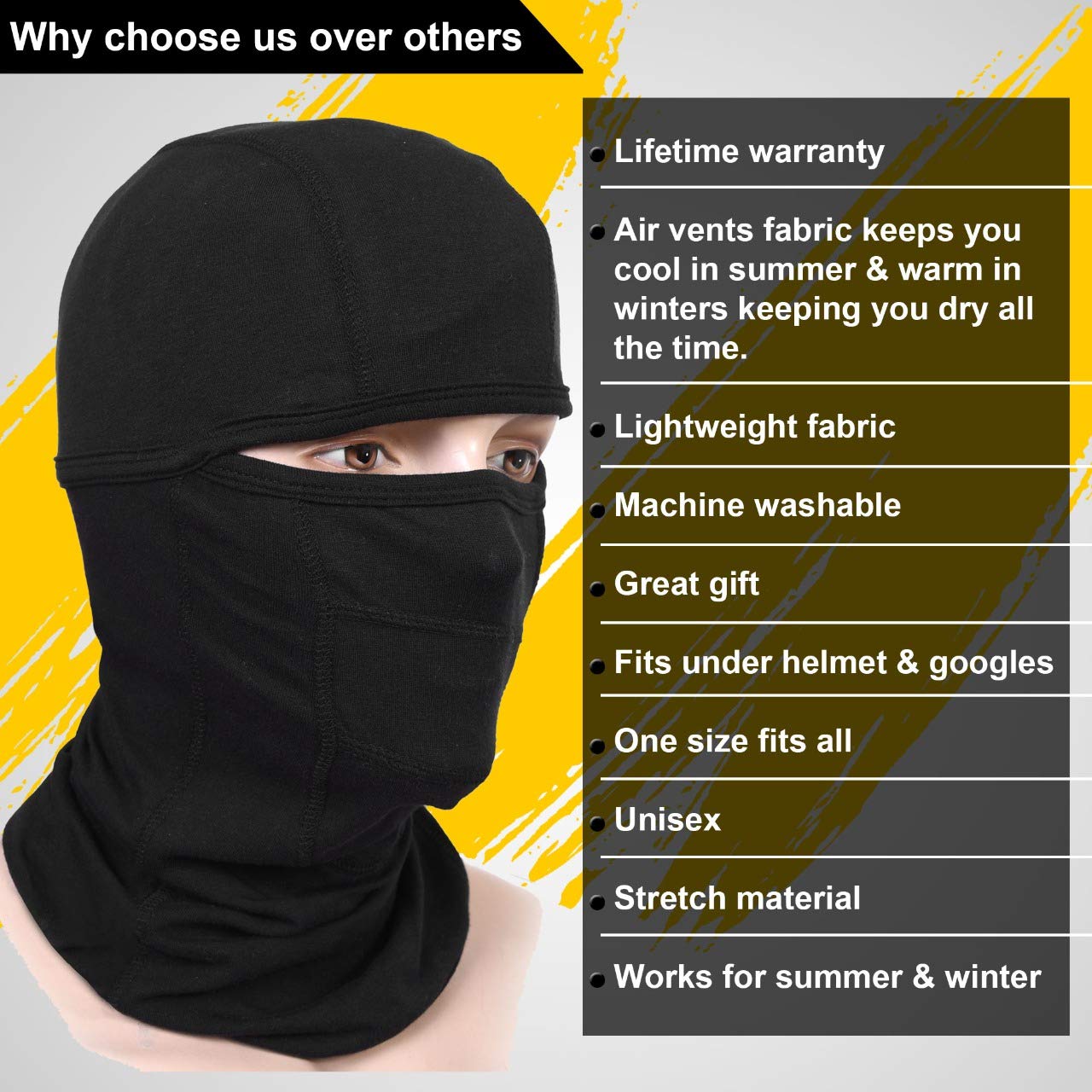ALPHA CYCLE GEAR Balaclava face mask Men & Women uv Protection for Motorcycle Sports ski Outdoors Running dust mask Black Full